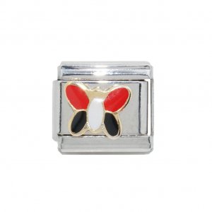 Black and red butterfly - 9mm enamel Italian charm
