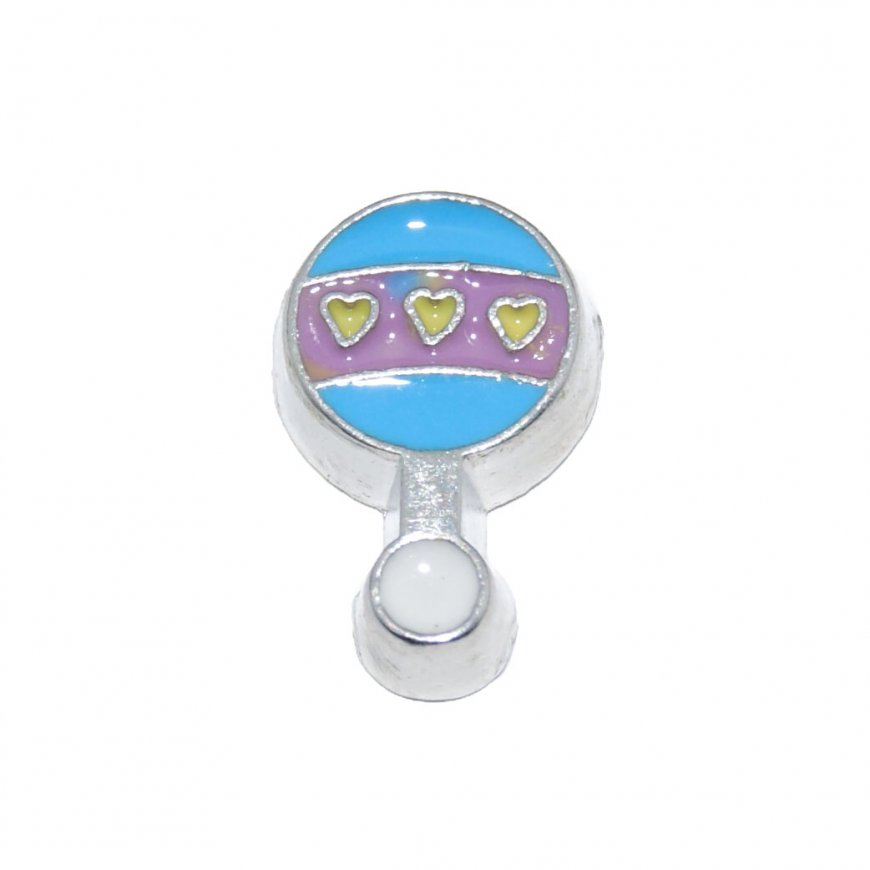 Blue and purple baby rattle - baby boy 9mm floating charm - Click Image to Close