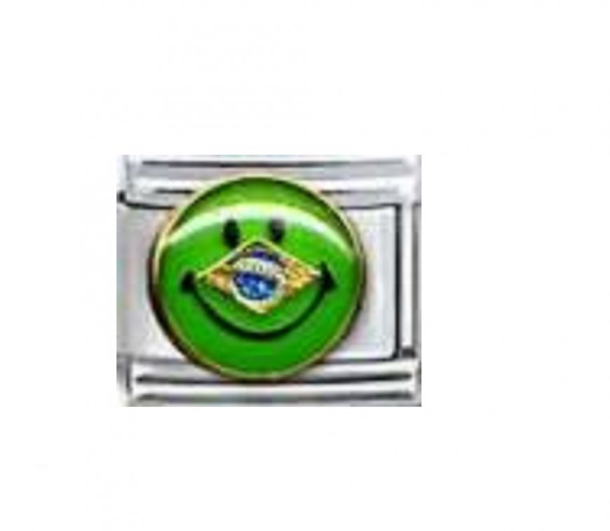 Flag - Brazil - smiley face 9mm Italian charm - Click Image to Close