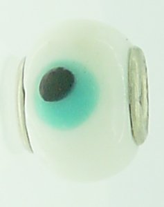 EB75 - Glass bead - White bead with black and turquoise - Click Image to Close