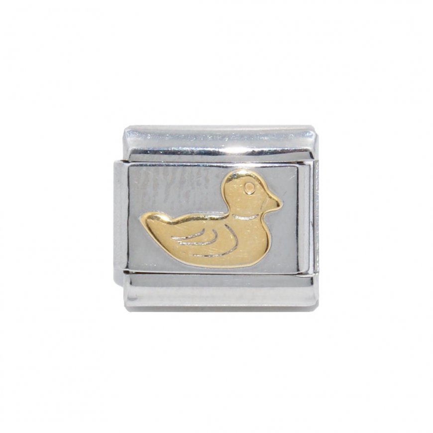 Gold coloured duck - 9mm Enamel Italian charm - Click Image to Close