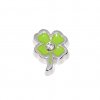 Lime green four leaf clover with clear stone 7mm floating locket