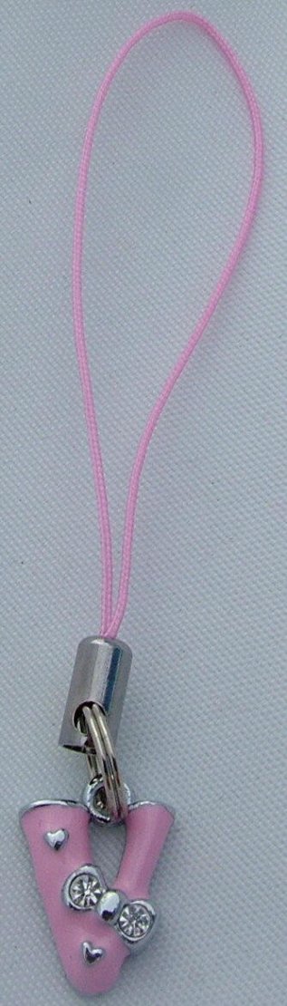 Phone charm - Pink Letter V with stones - Click Image to Close