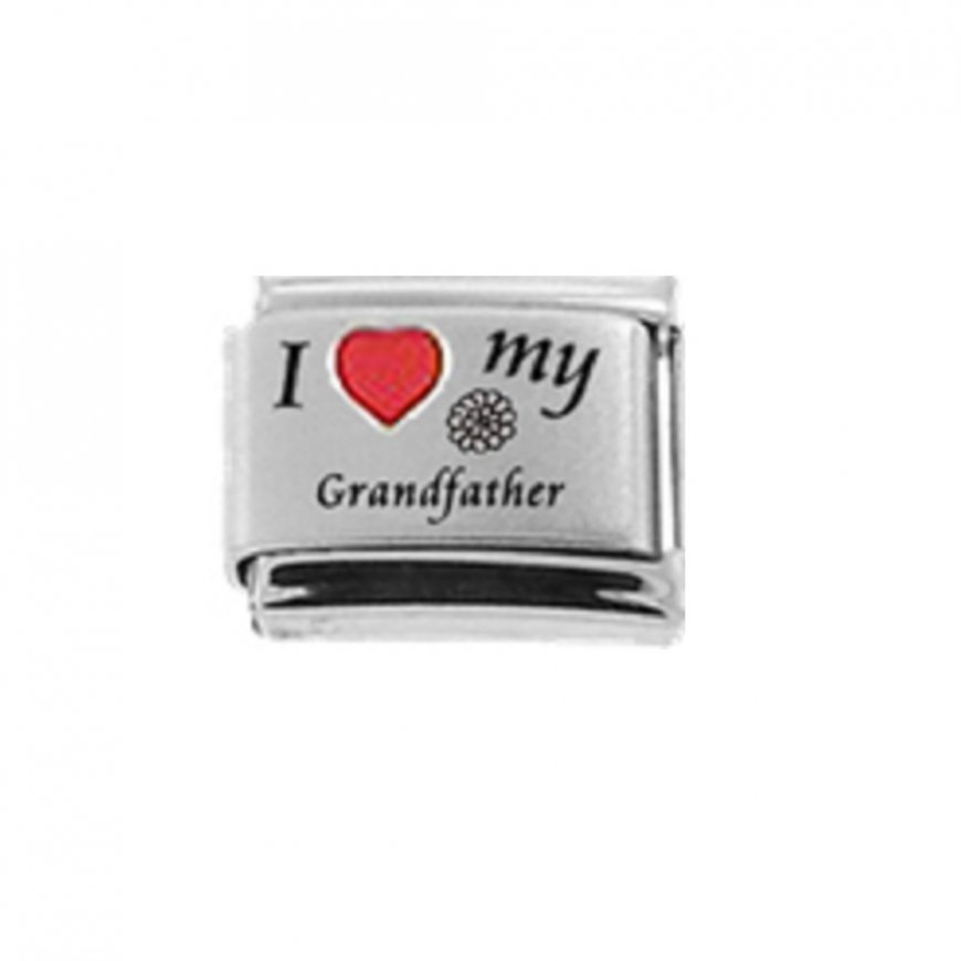 I love my grandfather - red heart laser flower 9mm Italian Charm - Click Image to Close