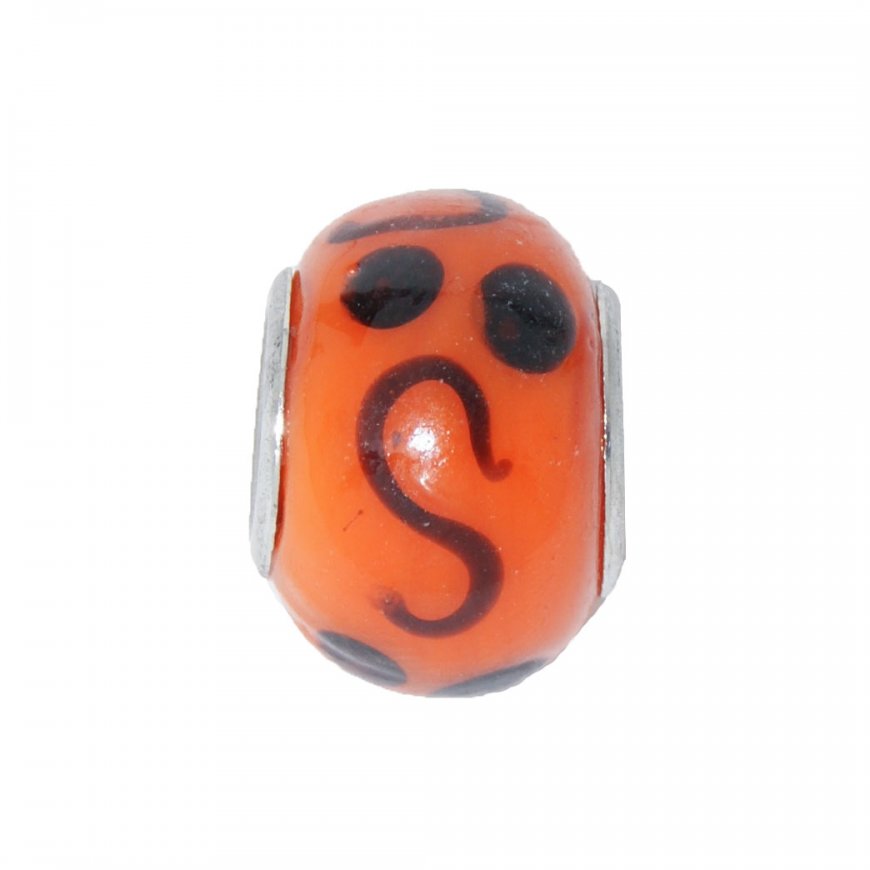 EB42 - Glass bead - Orange and black- European bead charm - Click Image to Close