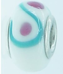 EB315 - White bead with turquoise swirls and pink dots - Click Image to Close