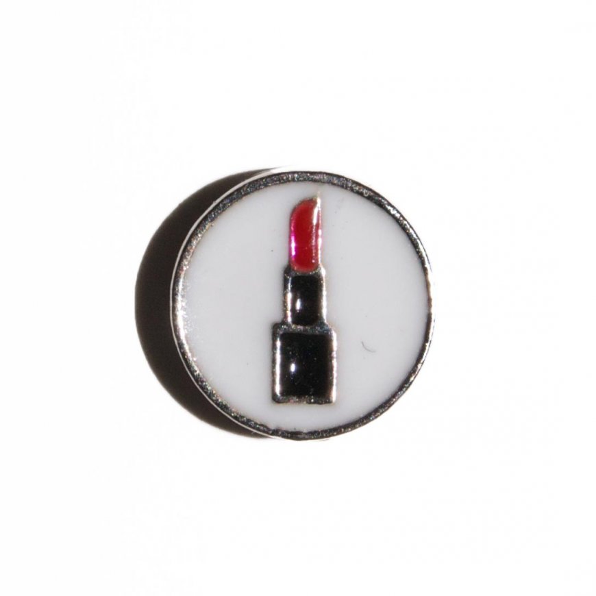Red Lipstick on white circle 7mm floating locket charm - Click Image to Close