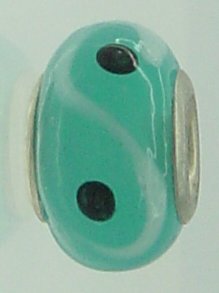 EB316 - Turquioise bead with white swirl and black dots - Click Image to Close
