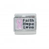 Faith Hope Love breast cancer ribbon laser - 9mm Italian charm