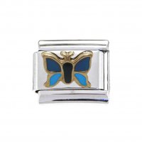 Gold and blue butterfly - enamel 9mm Italian charm