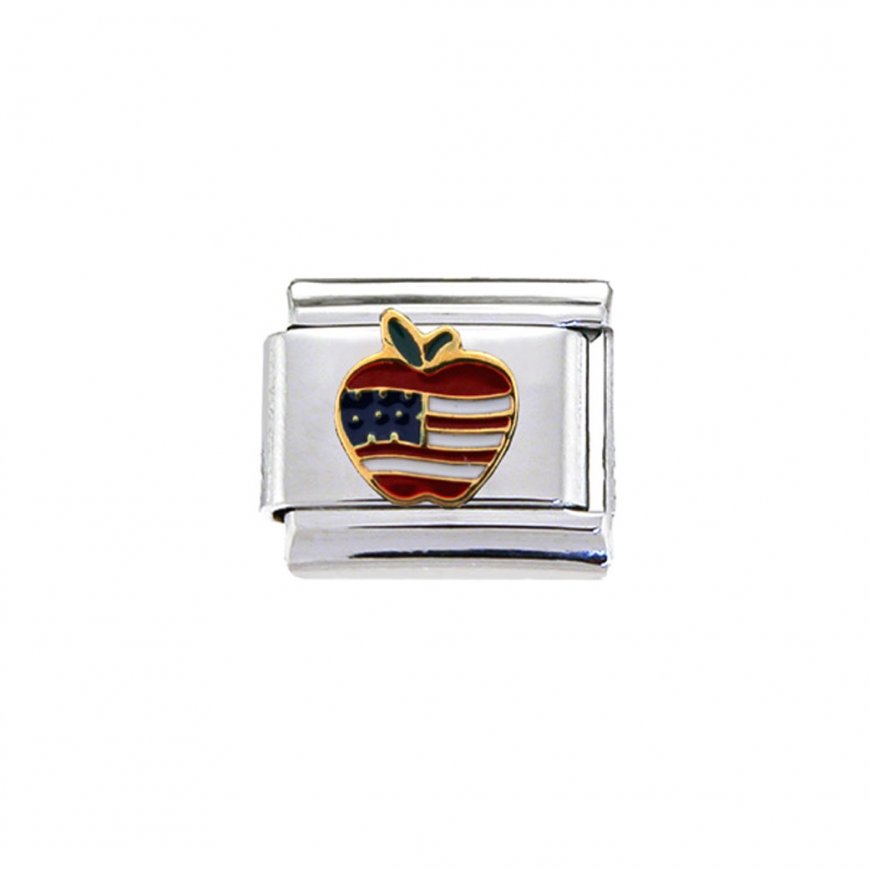 Flag - USA - apple - New York - enamel 9mm Italian charm - Click Image to Close