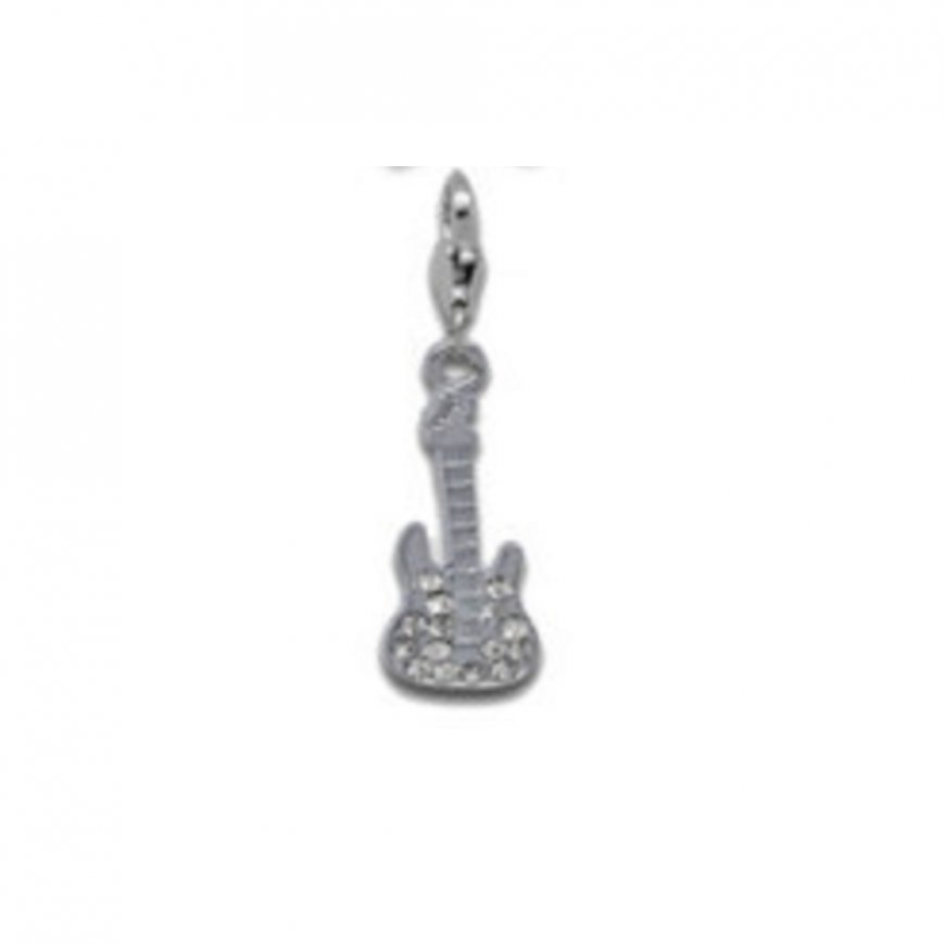Rhinestone guitar clear stones - clip on charm - Click Image to Close