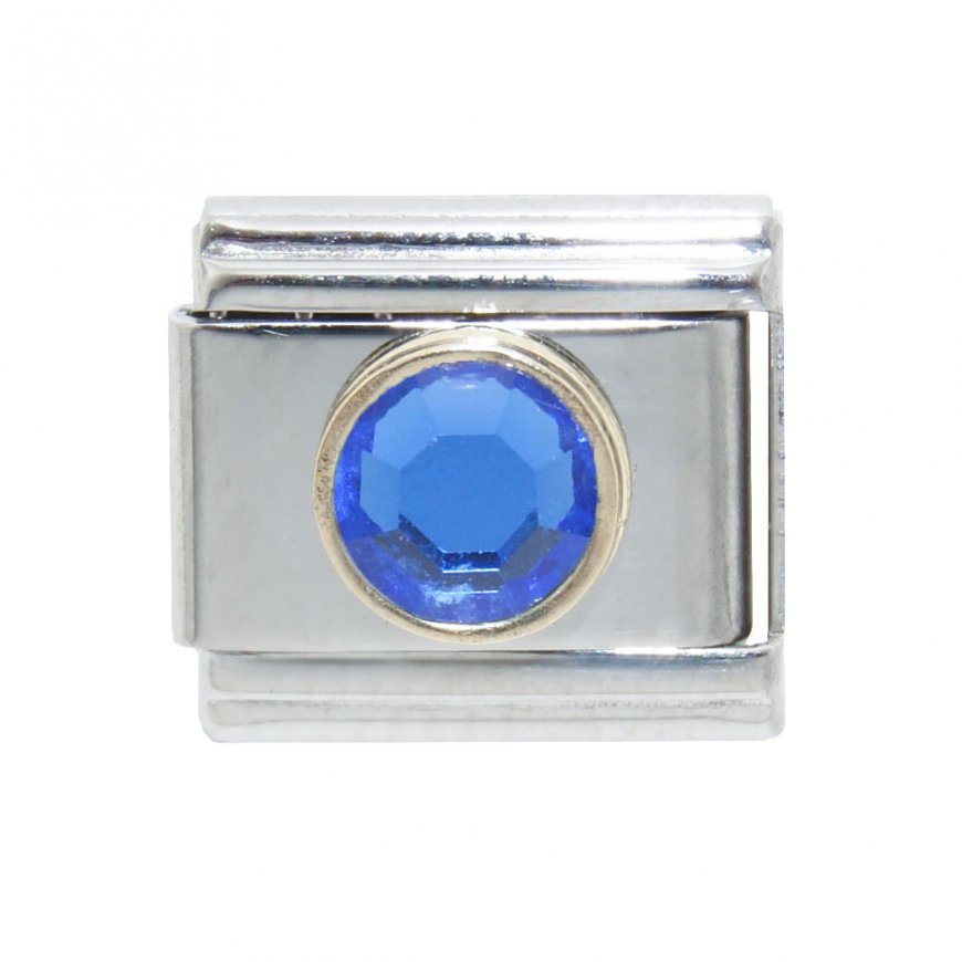 September Birthstone - Sapphire - Gold outline circle charm - Click Image to Close