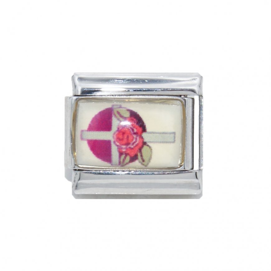 Cross with rose - 9mm photo Italian charm - Click Image to Close