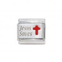 Jesus saves with red cross - 9mm Laser Italian Charm