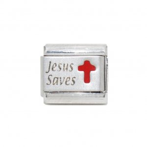 Jesus saves with red cross - 9mm Laser Italian Charm