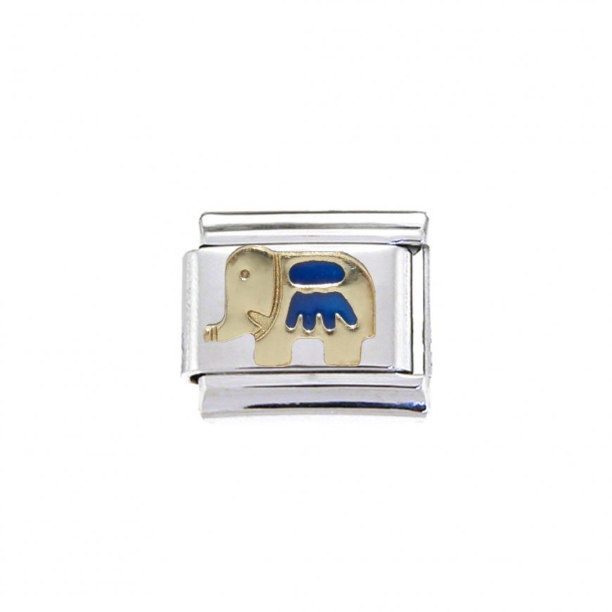 Gold Elephant with blue- enamel 9mm Italian charm - Click Image to Close