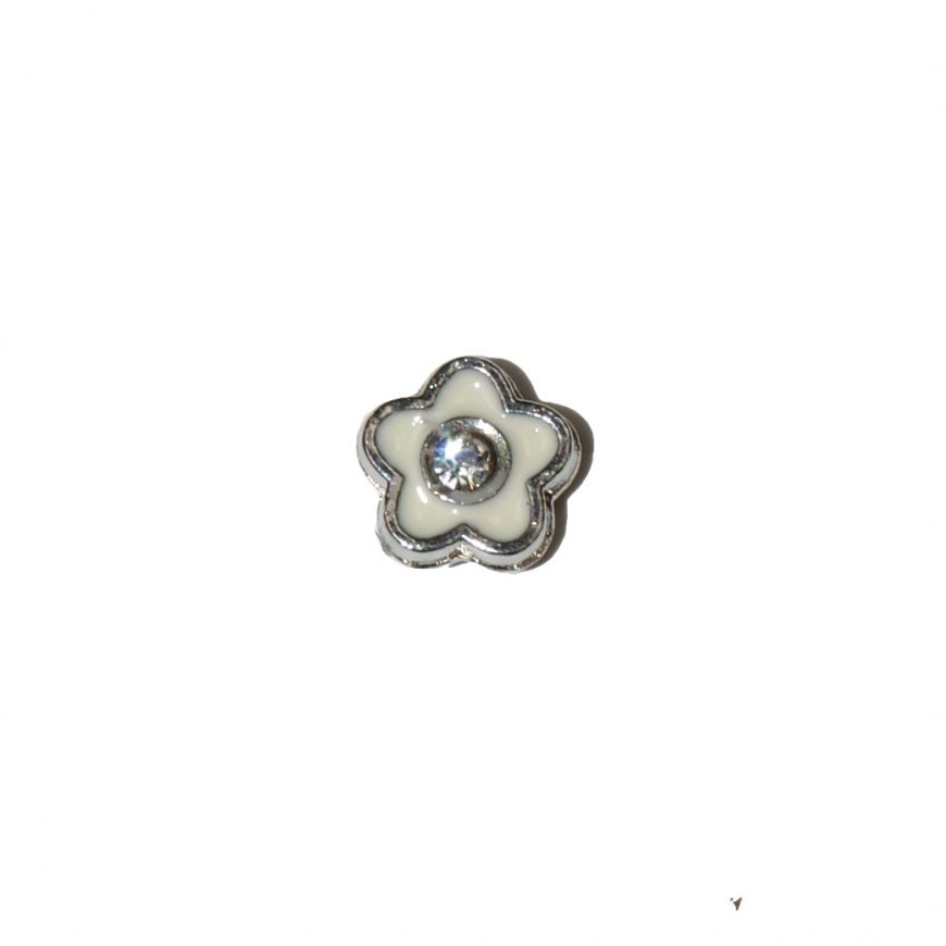 Small white flower with clear stone 5mm floating locket charm - Click Image to Close