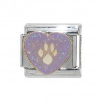 Sparkly Heart with Pawprint - October 9mm Italian charm