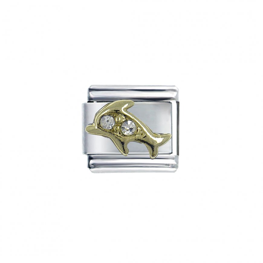 Dolphin with clear rhinestones (a) - enamel 9mm Italian charm - Click Image to Close