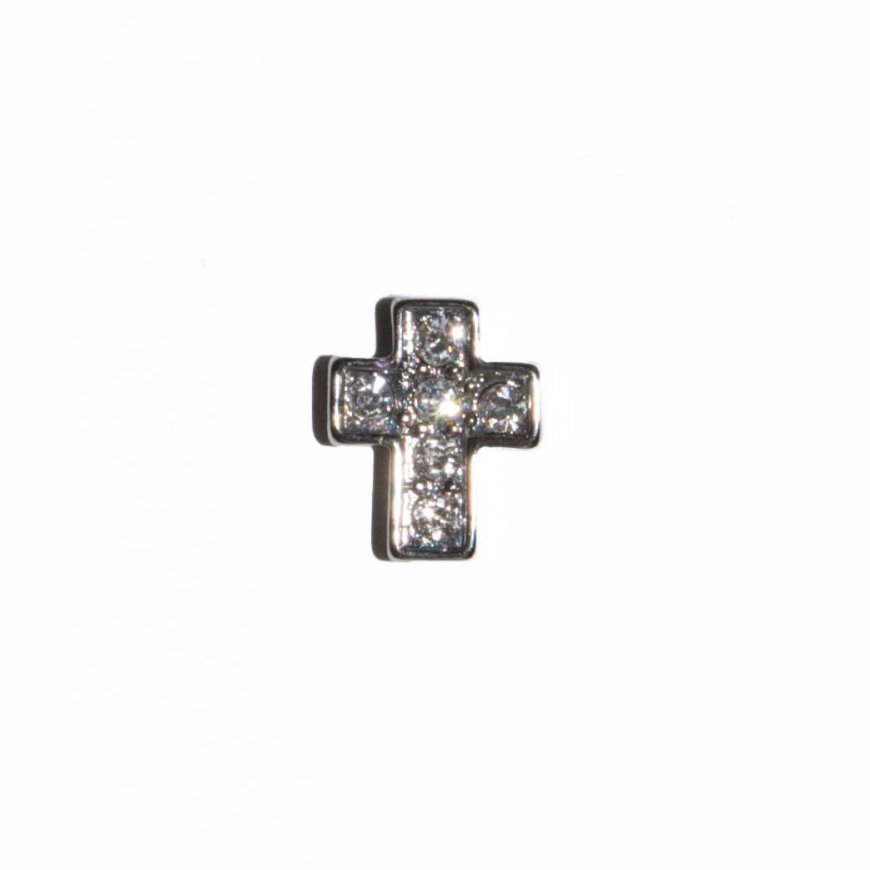 Cross with clear stones 10mm floating locket charm - Click Image to Close
