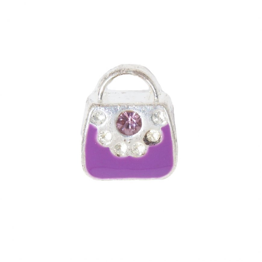 EB10 - Purple handbag with purple stone - European bead charm - Click Image to Close