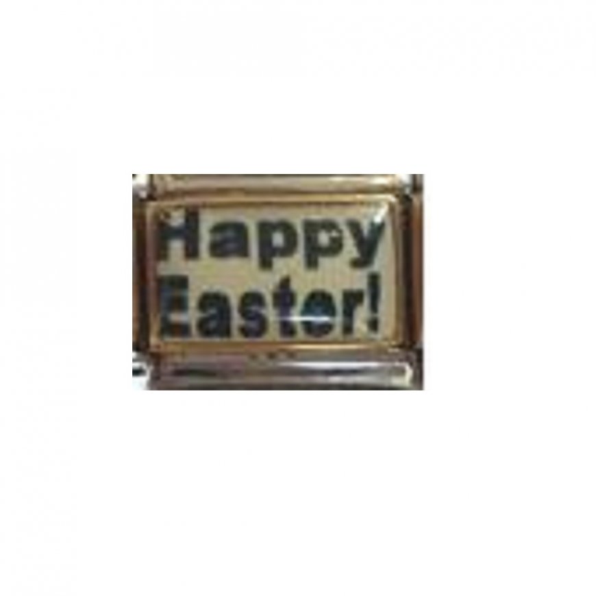 Happy Easter White Photo enamel - 9mm italian charm - Click Image to Close