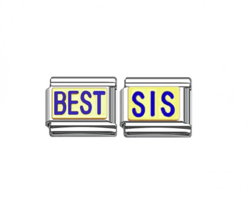 Best Sis - double gold link enamel 9mm Italian charm - Click Image to Close