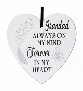 Grandad always on my mind forever in my heart - 9cm wooden heart