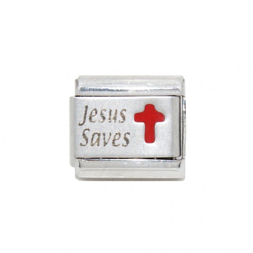 Jesus saves with red cross - 9mm Laser Italian Charm - Click Image to Close