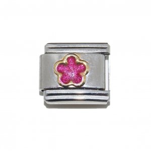Bright pink sparkly flower - 9mm Italian charm