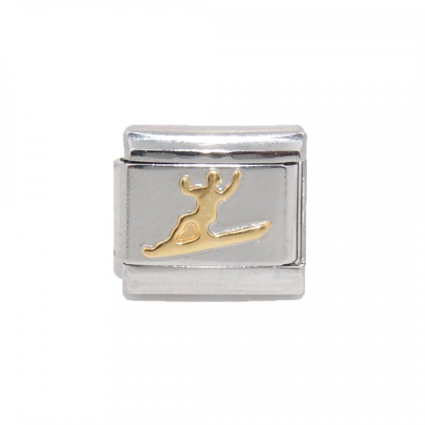 Snowboarding gold coloured - enamel 9mm Italian charm - Click Image to Close