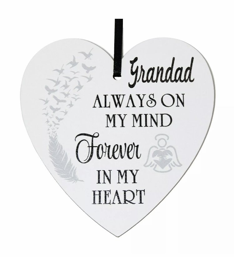 Grandad always on my mind forever in my heart - 9cm wooden heart - Click Image to Close