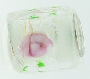 EB86 - Glass bead - White, silver pink and green cube - Click Image to Close