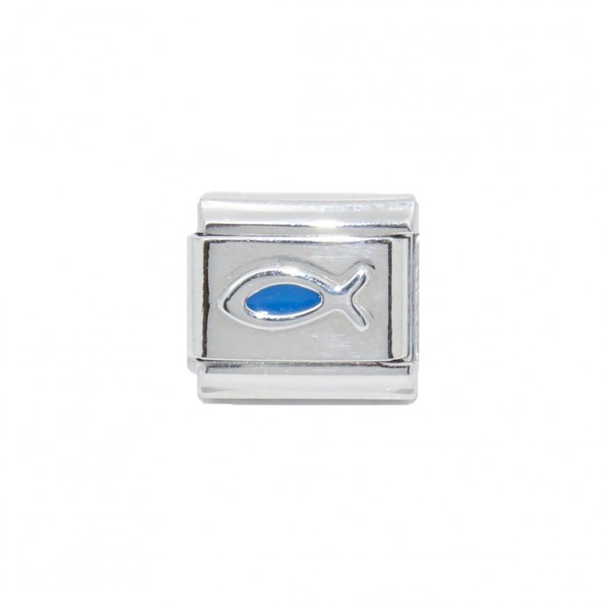 Christian fish - blue and silver 9mm Italian charm - Click Image to Close