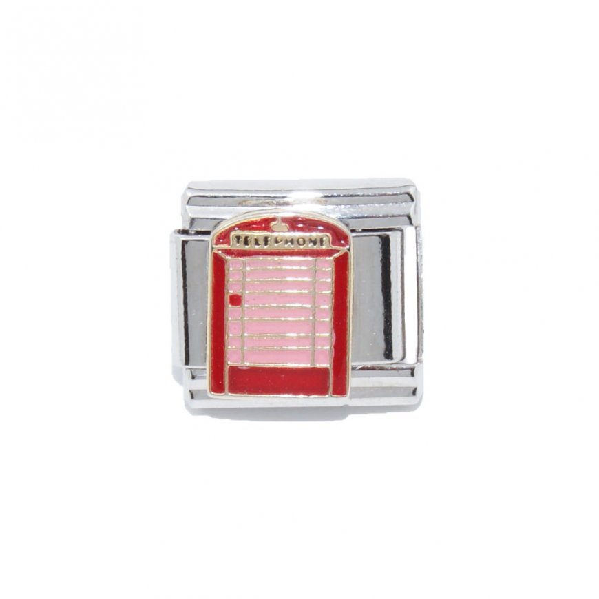 British Red Telephone Box - 9mm enamel Italian charm - Click Image to Close