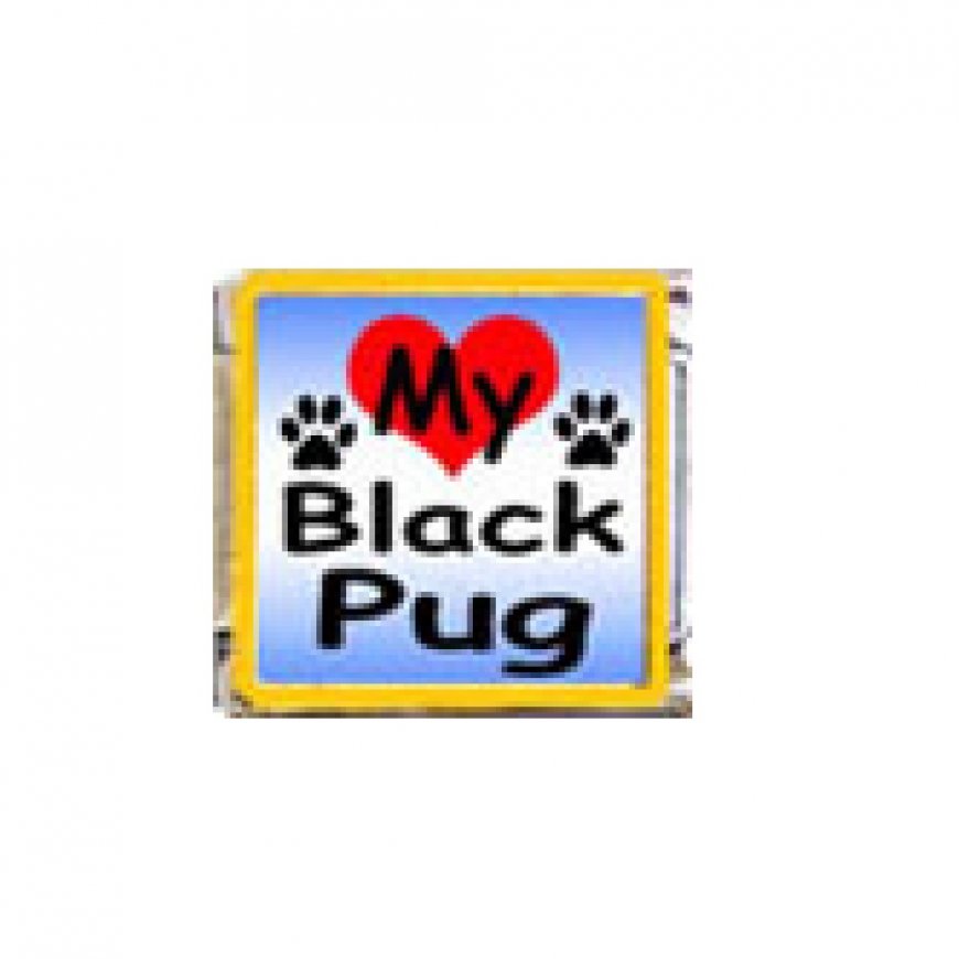 Love my Black Pug - dog - enamel 9mm Italian charm - Click Image to Close