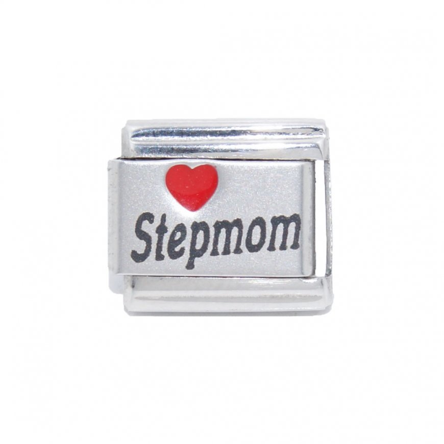 Stepmom - red heart laser 9mm Italian charm - Click Image to Close