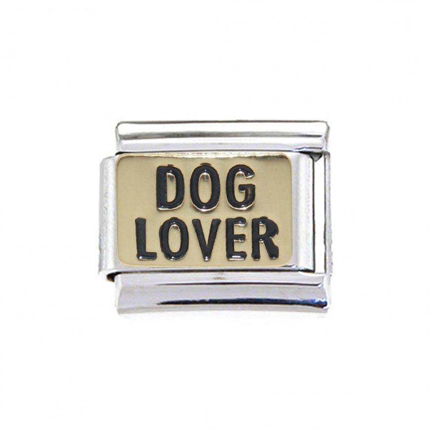 Dog lover black on gold background - 9mm Italian charm - Click Image to Close