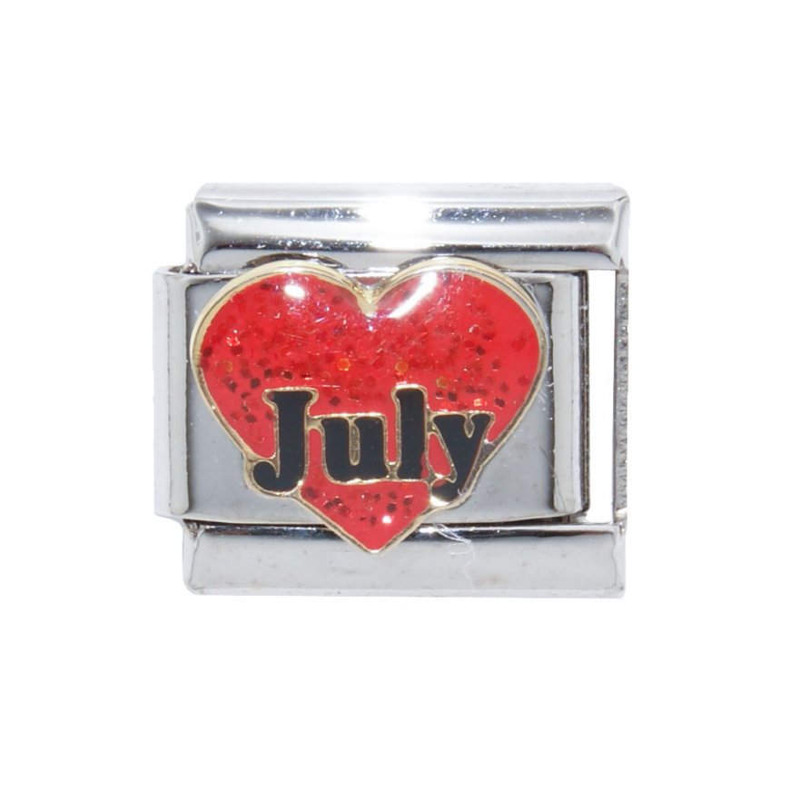 July in Sparkly Heart - Birthmonth 9mm Italian charm - Click Image to Close