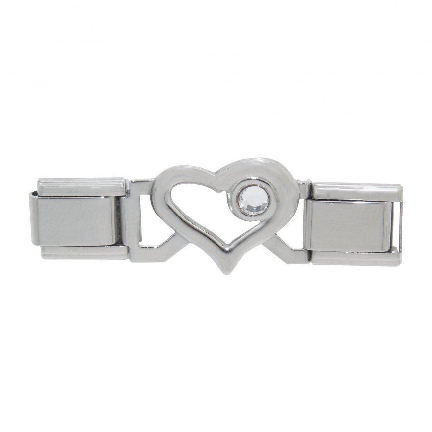 Small Open Heart connector link - April birthstone - Click Image to Close