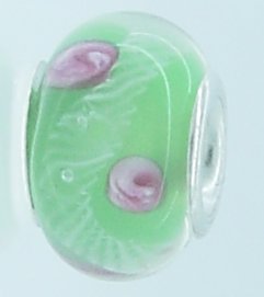 EB306 - Green, white and pink bead - Click Image to Close