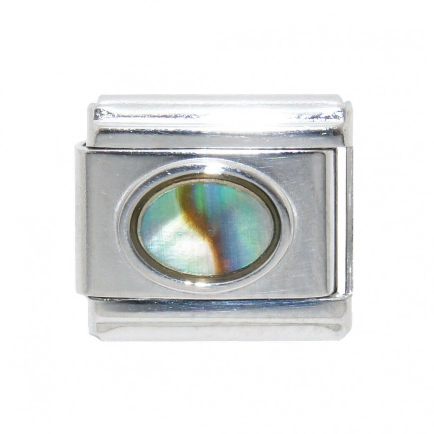 Mother of pearl oval - enamel 9mm Italian charm - Click Image to Close