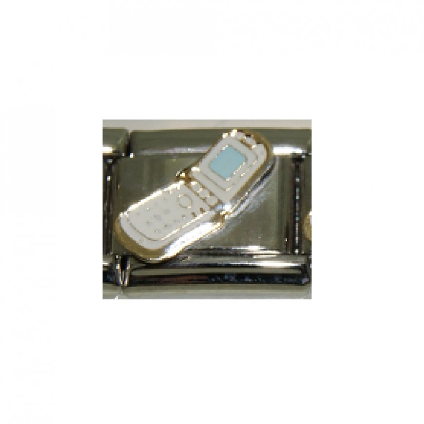 White mobile phone - enamel 9mm Italian charm - Click Image to Close