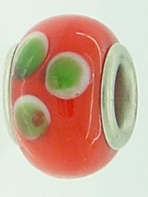 EB80 - Glass bead - Orange bead with white and green - Click Image to Close