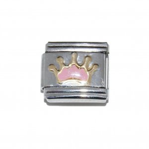 Sparkly pink crown - 9mm Italian charm
