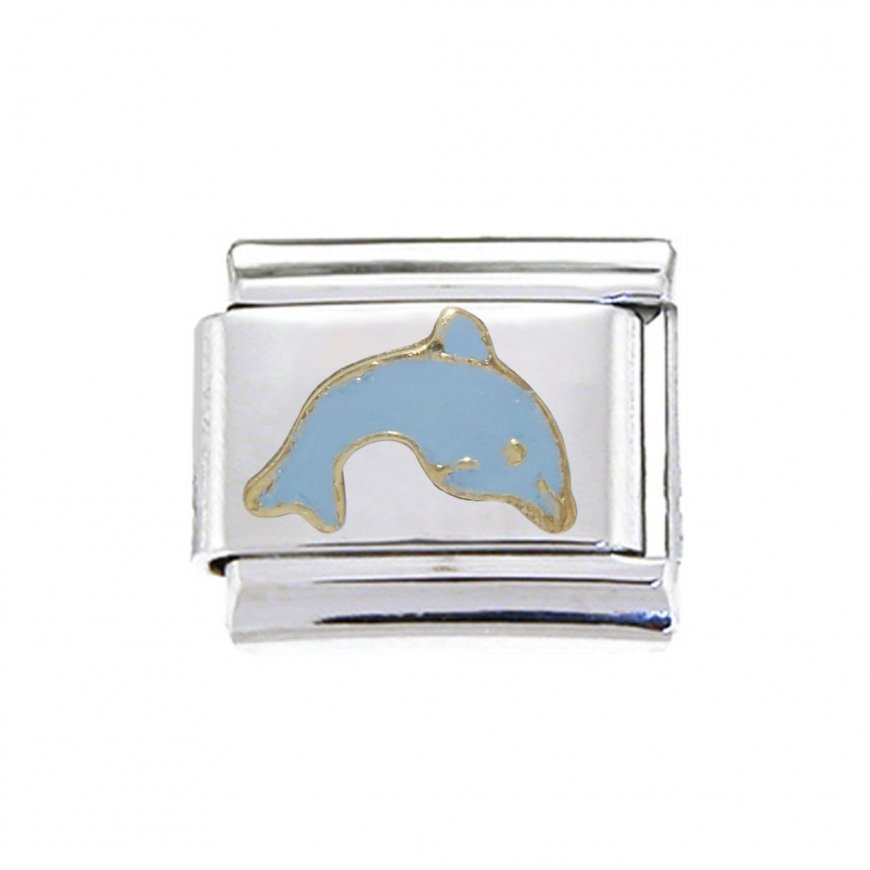 Light Blue and gold dolphin - enamel 9mm Italian charm - Click Image to Close