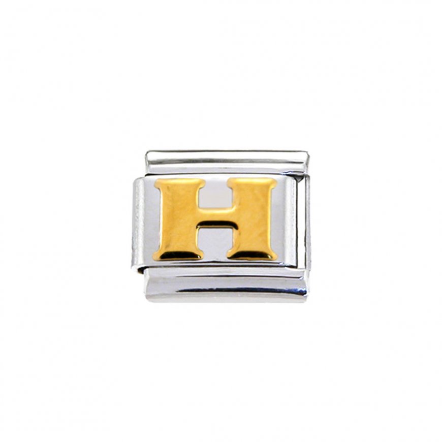 Gold colour Letter H - 9mm Italian charm - Click Image to Close
