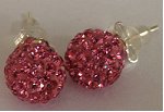 925 Pink Crystal 8mm Shamballa Earrings - Click Image to Close