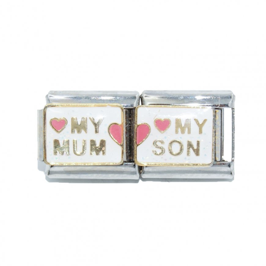 My Mum My Son (double link) 9mm enamel Italian charm - Click Image to Close
